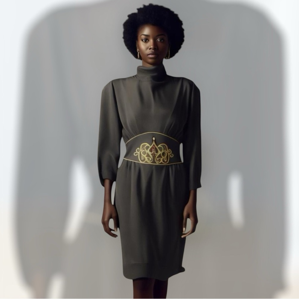 Night Lights by NR1 Black Vintage Belted Midi Pencil Dress
